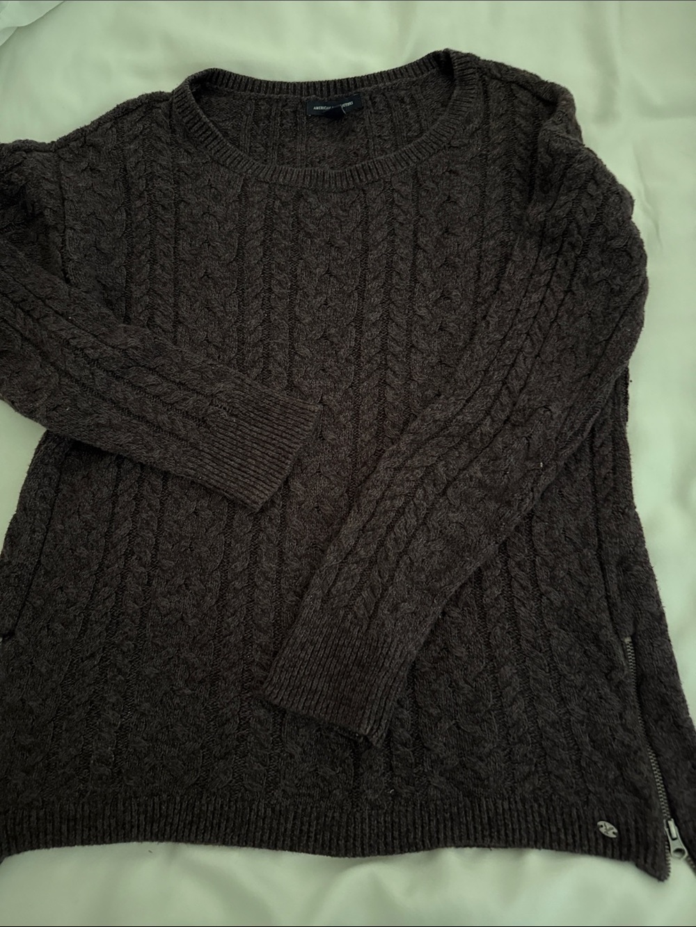 American Eagle Outfitters Dark Brown Cable Knit Scoop Neck Sweater